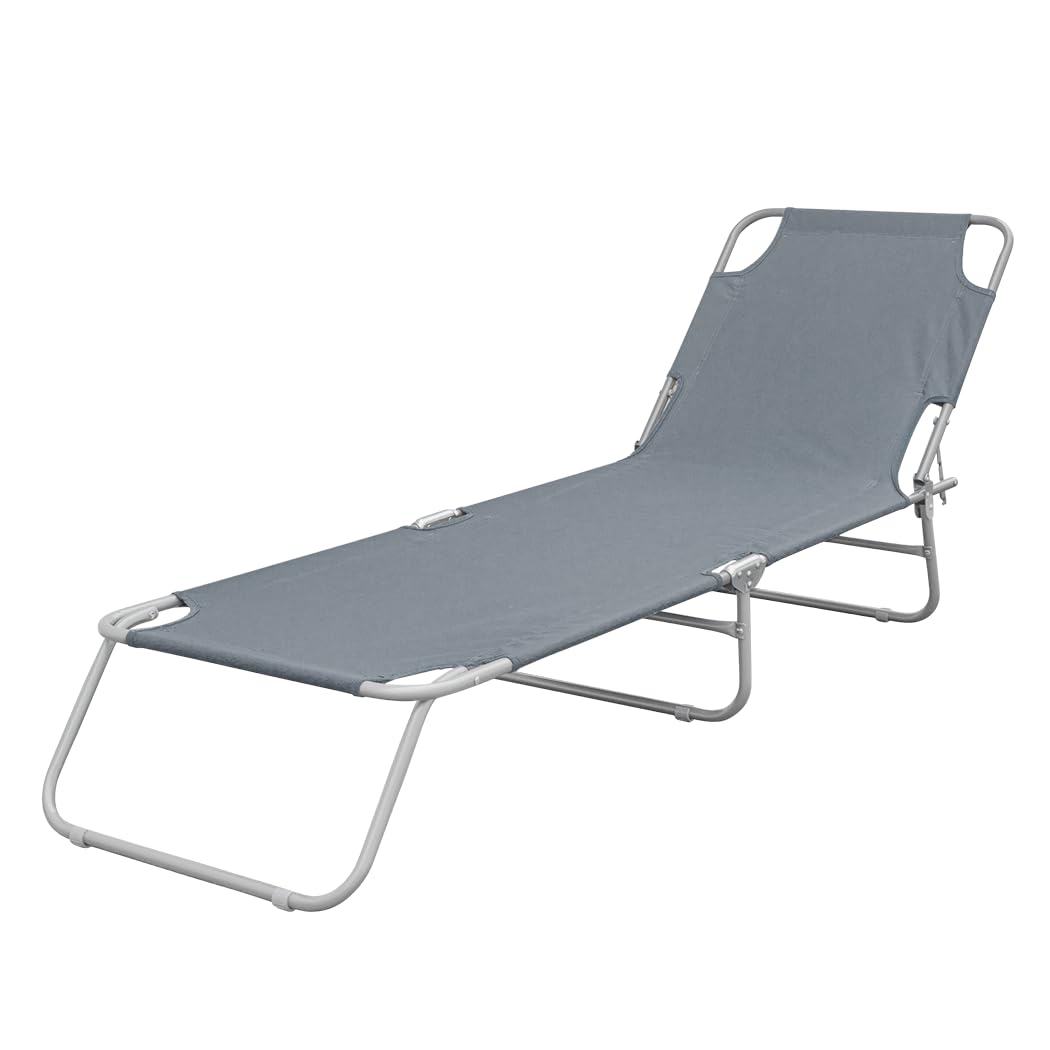 Mediawave Store - Lettino Prendisole Pieghevole 2309 con Schienale Regolabile, Brandina per Campeggio, Lettino Richiudibile e Trasportabile, per Mare, Piscina, Arredo Giardino (Grigio)