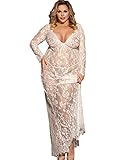 Dean Fast Women Plus Size Floral Lace Nightgown Long Lingerie Sleepwear Chemise White XXXL