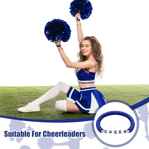 Image of Landical 24 Pcs Cheerleader Gifts Stackable Clay Bead Cheer Bracelets Friendship Bracelets Senior Night Cheer Gifts for Girls(Dark Blue)