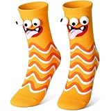 Lustige Socken für Kinder, Motiv: Cartoon, niedliche Baumwollsocken, für Mädchen und Jungen, 3D-Tiere, hässlicher gestreifter Druck, Geburtstag, lässig, Sportsocke, gelb, 3-12 Years
