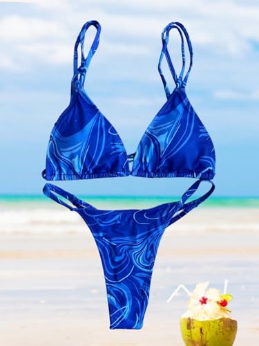 Image of Women's Sexy Thong Bottom Two Piece Bikini Double Shoulder Straps Cute Swimsuit Triangle Bathing Suit