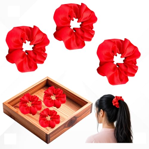 Image of Crunchy Hair Band |Pack of 3|Scrunchie Rubber Band for Hair (Red)