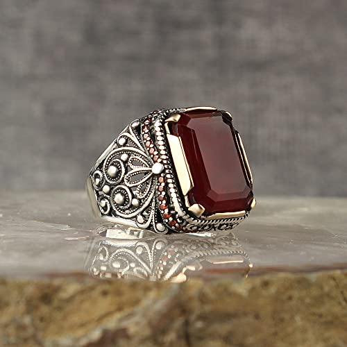 Paraiba Gemstone 925 Men Silver Ring with Garnet Stones, Handmade Mens Silver Ring,Turkish Man Silver Ring, Sterling Silver Ring for Men, Gift for Him, Boyfriend Gift3