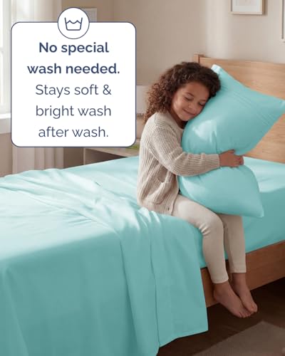 Twin Size 3 Piece Sheet Set - Comfy Breathable & Cooling Sheets - Hotel Luxury Bed Sheets for Women & Men - Deep Pockets, Easy-Fit, Extra Soft & Wrinkle Free Sheets - Spa Blue Oeko-Tex Bed Sheet Set — view 6