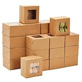 Kraft Paper Bakery Boxes - 50-Pack Single Pastry Box 4-Inch Packaging with Clear Display Window, Donut, Mini Cake, Pie Slice, Dessert Disposable Take-Out Container, Holds 1, Brown, 4 x 2.3 x 4 Inches