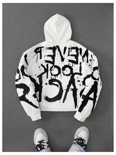 Men's Y2k Hoodies Pullover Long Sleeve Letter Graphic Baggy Hooded Sweatshirts2