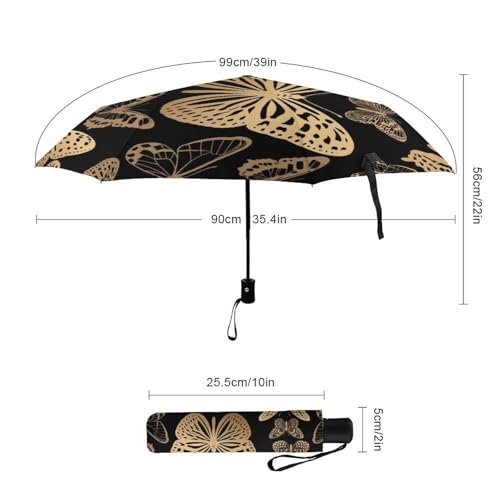 Parapluie pliant automatique papillon d'or compact pour voyage - 2