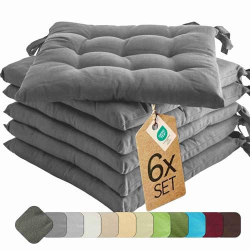 etérea 6er Set Sitzkissen Outdoor 40x40 mit Bändern -...