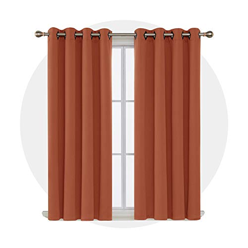 Image of Deconovo Grommet Blackout Drapes Darkening Thermal Inshulated Curtains for Living Room, 52 in x 63 in (W x L), Orange Red