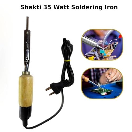 Image of 35 Watt Soldering Iron with Wooden Handle | Copper Bit | Ideal for Electronics & DIY Repair Work (Pack of 1)