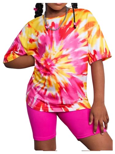 SweatyRocks Conjunto de 2 peças para meninas de verão, camisetas tie dye de manga curta e shorts de