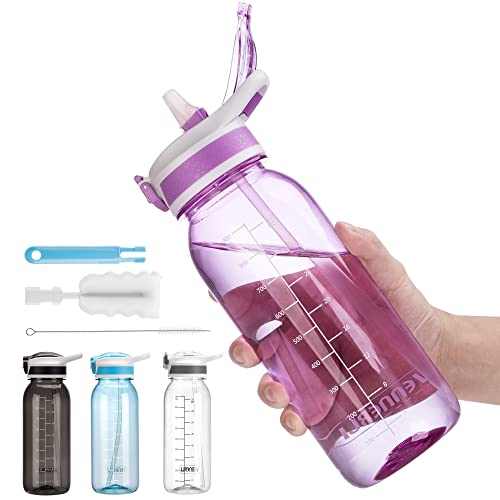 VENNERLI ウォーターボトル 1リットル (食洗機対応) 水筒 2つのクリーニングツールが付属 Tritan製 ストロー ボトル ビスフェノール-A不使用 繰り返し利用可能 水差し 漏れ防止 水分補給用ボトル サイクリング/ジム/ヨガ/旅行/キャンプ/アウトドアスポーツ用 (パープル)のサムネイル