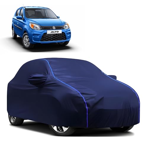 Image of Kerwa Car Body Cover Waterproof with Maruti Alto 800, Dust & UV Resistant All-Weather Proof Full Body Cover, Blue with Blue Lining, Triple Stitch Elasticated Bottom with Mirror Pocket