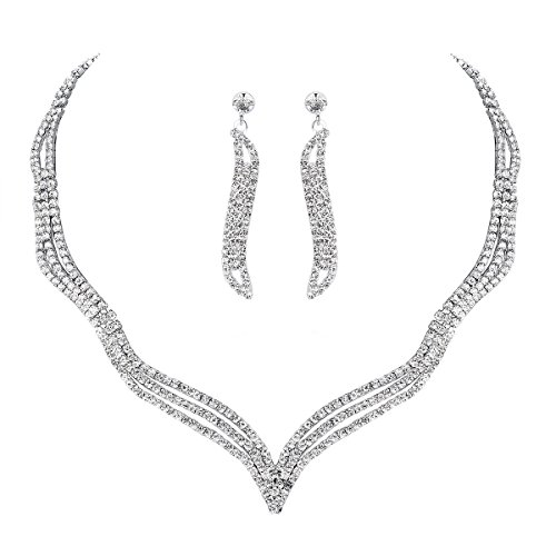 mecresh Wave Clear Jewelery Set for Women or Wedding Austrian Crystal White Day(1 Set Earring,1PCS Necklace) mecresh Wave Clear Jewelery Set for Women or Wedding Austrian Crystal White Day(1 Set Earring,1PCS Necklace)