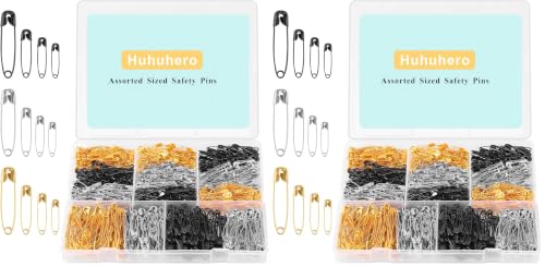 Image of 1260 Pack Safety Pins Assorted, 5 Different Sizes Small and Large Safety Pin for Clothes Pins Sewing, Nickel Plated Steel, Arts and Crafts Supplies (3 Colors)