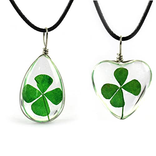 Lot de 2 colliers avec pendentif en forme de trèfle à quatre feuilles Unisexe Transparent Cover
