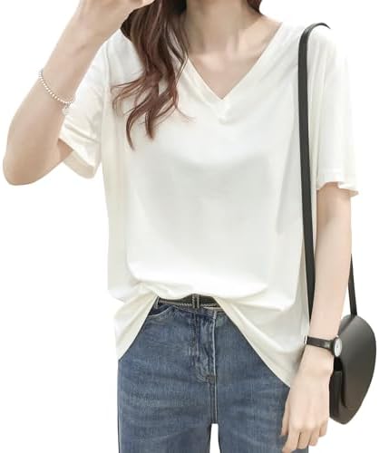 SLEEPSINERO Women's Short Sleeve T-shirt, Hides Upper Body Thickness. V Neck for a Slimming Look) Women's Top, Oversized, Loose, Non-See-through, Sweat Absorbent, Quick Drying, Breathable, Sum