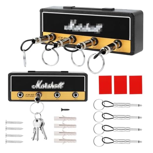 Mar-shall Colgador de Llaves Jack Rack 2.0 JCM800, Gancho de Enchufe de Guitarra Para Pared, Almacenamiento de Llaves Con 4 Llaveros (Negro)