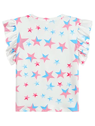 Image of Toddler Girls July 4th Shirts American Flag Ruffle Short Sleeve Patriotic Red White Blue Star Outfits Blouse Tops