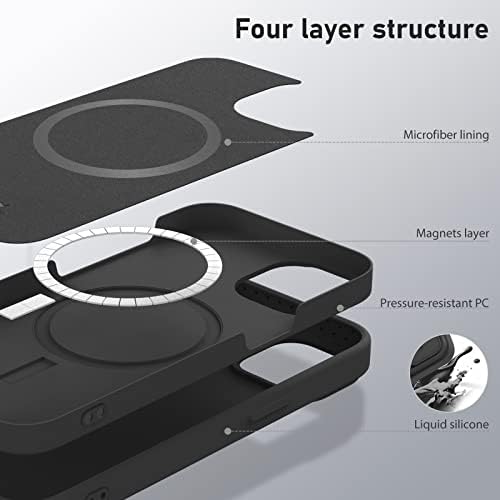 Nillkin Liquid Silicone Case Compatible with iPhone 14 Pro MagSafe, CamShield Silky Magnetic Case with Sliding Camera Cover, Support Wireless Charging Case for iPhone 14 Pro 6.1 inch - Black