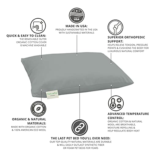 Naturopet Natural Dog And Cat Bed, 100% Natural Virgin Wool & Organic Cotton Covers, Indoor Pet Beds Made In Usa, Premium Support, Dual Zippered Removable And Machine Washable Covers (Large, Cloud) #TOP2