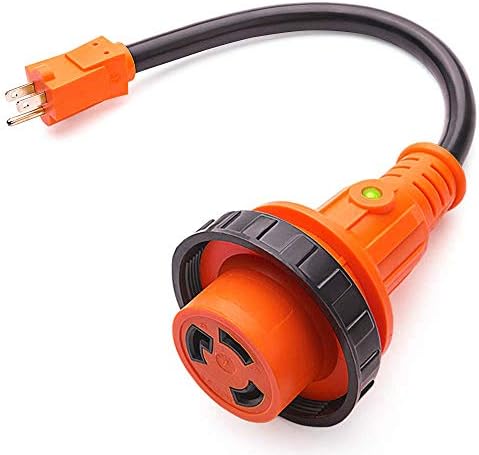 MICTUNING 18 Inch 15A Male to 30A Female Heavy Duty RV Adapter Cord Dogbone Electrical Adapter with Twist Lock, LED Indicator