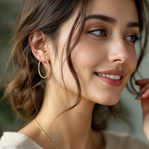 Gold Hoop Earrings for Women 14K Gold Earrings for Women Hoop Earring for Womens Hoops Unique Carved Texture Hoops Earring for Womens 40mm4