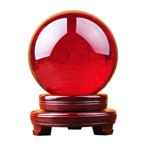Boule de cristal rouge fengshui et sphère magique de photographie avec socle
