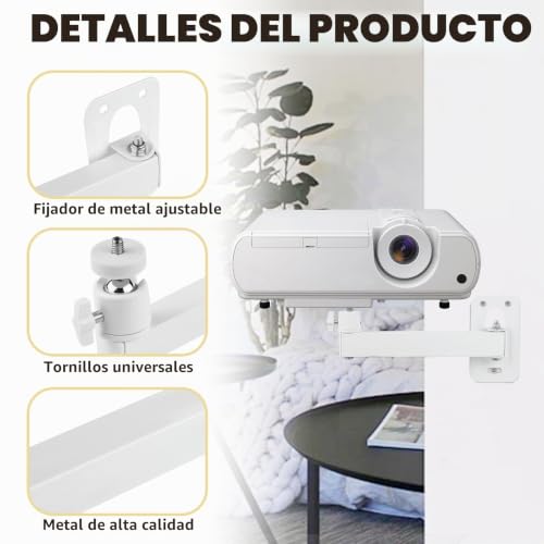 Miniatura 3 de Mimzemamz Soporte Proyector Pared, Soporte Para Proyector Ajustable Con Rotación De 360 , Soporte Plegable De Metal Con Tornillo De 1 4 Para Cine En Casa, Oficina, Sala De Juegos, Blanco