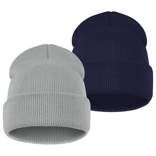 AOOSA 2Pcs Beanie Hats for Kids, Toddler Winter Hats, Thermal Stretch Soft Knit Unisex Hat for Kids, Boys Girls Warm Caps for Daily & Outdoor Sports Aged 3-10 Years Old