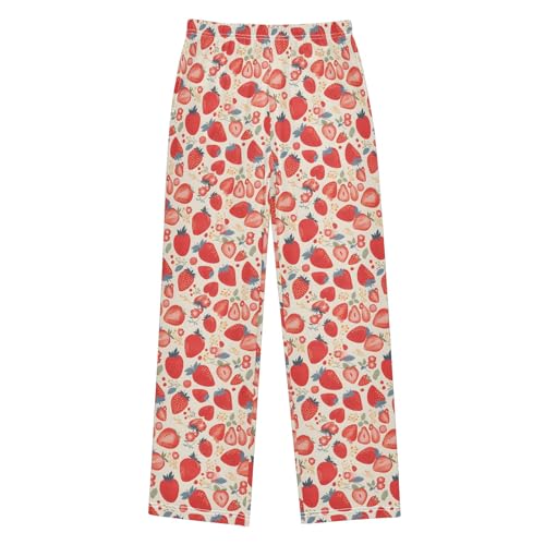 Hand Drawn Strawberry Long Pajama Pants Bottoms Soft Sleepwear with Pockets