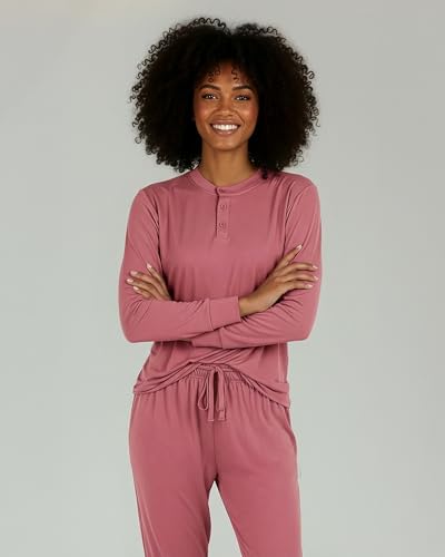 Image of Real Essentials 2 Pack: Women's Soft Long Sleeve Sleep Set - Comfortable Lounge Pull Over Hoodie and Henley Jogger