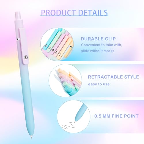 Lanxivi Black Ink Gel Pens 5 PCS Set, Fine Point 0.5mm Cute Pens, Gradual Barrel Comfort Grip Smooth Writing Pen for Journaling and Signature