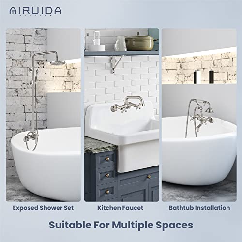 Airuida Wall Mount 3-3/8 Inch Clawfoot Tub Adapter 2.17 Inch Brushed Nickel Extended Thread Adjustable Bathtub Shower Faucet Swing Arms Commercial Utility Eccentric Screw Plus Size 1 Pair #TOP6