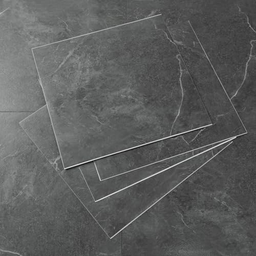 Suelo de vinilo autoadhesivo extra resistente a la abrasión, suelo de PVC autoadhesivo, impermeable, efecto mármol gris oscuro, para cocina, baño, dormitorio, 30 x 30 cm, 10 unidades