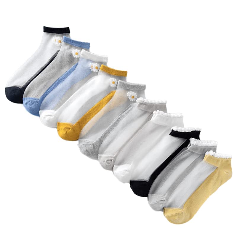 Elastic Women Ankle Length Socks Transparent Ultra Thin Mesh for Women Lady Girls Multi-Design Multicolor Pack of 5-image-14