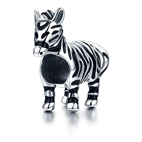 FeatherWish Zebra Horse Animal Bead Charm 925 Sterling Silver Compatible With Pandora Bracelet Cover