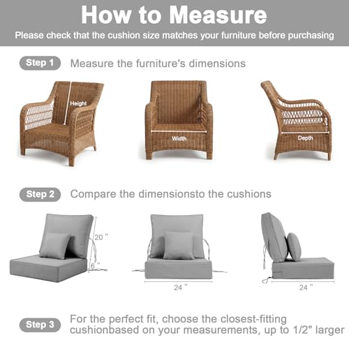 24 x 24 x 6 inch Outdoor Chair Cushions Set, Patio Chair Cushions with Removable Cover and Straps, Fade & Water Resistant Outdoor Cushions for Patio Furniture, Fit Couch, Sofa, Wicker Chair, Gray by Yonbca - Used condition - Image 9