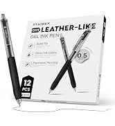 STAGEEK 0.5mm Gel Pens Fine Point Smooth Writing Pens, 12PCS Black Ink Pens, Retractable Leather-...