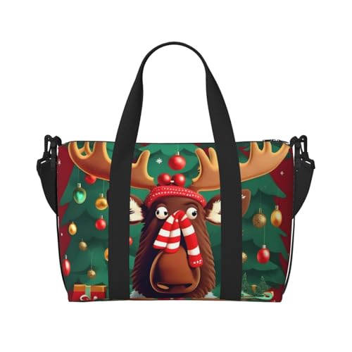 Funny Christmas Moose Print Hand Travel Bag,Gym Bag,Weekend Travel Overnight Bag,Tote Bag Sports Bag For Women Men