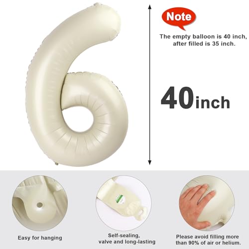 Image of 6 Balloon Numbers Birthday Decorations, 40In Cream Balloons for Men Women | Eye-catching Appearance, Perfect Decorative Centerpieces, Convenient Self-sealing Structure, Widely for Various Occasions