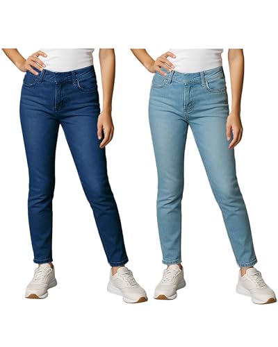 Real Love Girls Jeggings - 2 Pack Stretch Performance Girls Jeans Denim Leggings with Pockets & Elastic Waistband, Size 16, Denim/Light Wash
