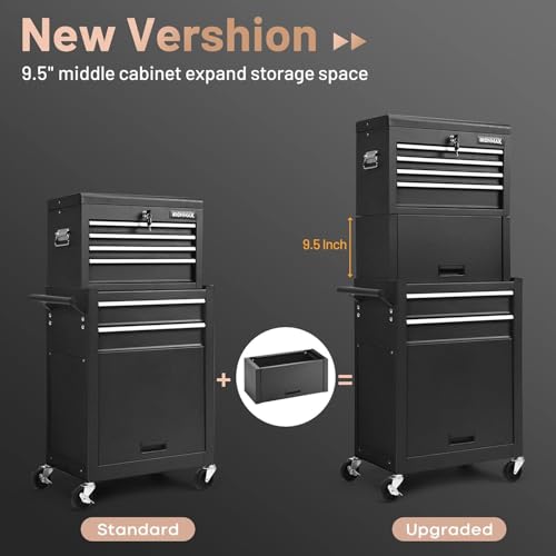 Image of Goplus 6 Drawers Tool Chest, Rolling Metal Tool Box with Universal Wheels, Protective Liner, Detachable Top Toolbox, Auto Lock, 3-in-1 Large Tool Cabinet for Garage Shop Auto Repair
