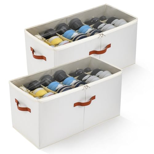 2-Pack-Extra-Large-Shoe-Organizer-for-Closet-Foldable-Shoe-Storage-Container-with-Adjustable-Dividers-Clear-Lid-Holds-Up-to-18-Pairs-Space-Saving-Shoe-Boxes-White 2-Pack Extra Large Shoe Organizer for Closet, Foldable Shoe Storage Container with Adjustable Dividers & Clear Lid, Holds Up to 18 Pairs, Space-Saving Shoe Boxes, White - Image 1