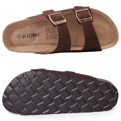 Image of KIDMI Unisex Summer Sandals Arch Support Cork Footbed Slide Sandals with Double Adjustable Buckle for Women Men