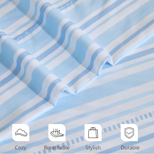 Image of MCO 4Pieces Striped Sheets Set, Breathable King Sheet Set with 16 inch Deep Pocket,Modern & Luxury, Brushed Microfiber Bedding Set(King, Blue)