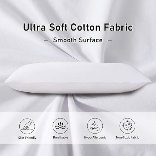 WhatsBedding Memory Foam Body Pillow with 100% Cotton Jersey Knitted Cover, Luxury Soft Large Long Pillow for Adults, Firm Full Body Pillow with Removable Zippered Pillow Case -White
