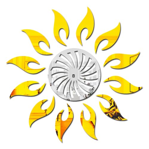 Image of Bikri Kendra -Mandala Sun Mirror Sticker for Wall, Acrylic Sticker, Decorative Mirror Sticker for Wall, Acrylic Stickers, Wall Stickers for Hall Room, Bedroom (Gold3)
