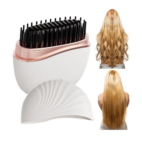 Alisador de pelo portátil, peine de peinado rápido de 2 temperaturas para cabellos lisos, cepillo recargable de 2000 mAh para mujeres, aseo, viajes, hotel, diario, viajes, vacaciones, herramienta para