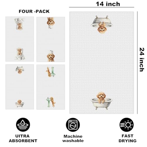 Image of Hanamiya Na 4 Pcs Funny Poodle Bathroom Hand Towels 24x14 Inch, Poodle Gifts Absorbent Microfiber Dish Cloth Towel, Poodles Mom Gifts Waffle Weave Hand Towels for Toilet Home Dog Bathroom Decor
